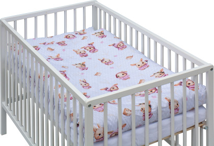 Dětská postýlka s kompletní výbavou bílá 120 x 60 cm Králíček růžový Scarlett 