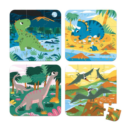 Puzzle v kufříku 4v1 Dinosauři Janod