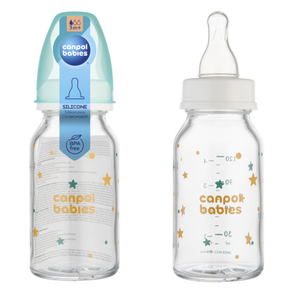 Canpol babies Lahev skleněná s úzkým hrdlem Toys 120 ml