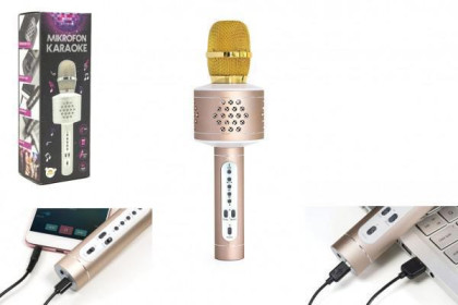 Mikrofon karaoke Bluetooth na baterie s USB kabelem