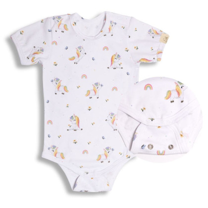Rostoucí bodyčko pro miminka s krátkým rukávem Unicorn bílé Esito
