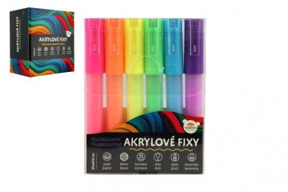 Fixy akrylové fluorescentní 6 ks i na keramiku, sklo, kameny