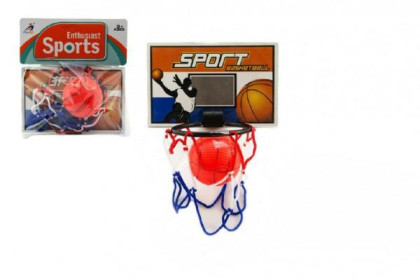 Basketbalová sada na přilepení na zeď míček+koš plast 14cm