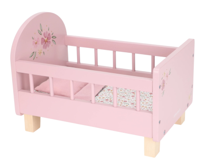 Postýlka pro panenky dřevěná s peřinkou Pink Little Dutch