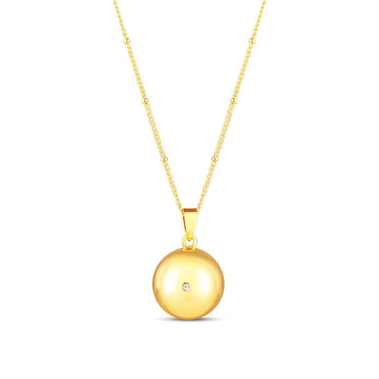 Těhotenský šperk bola Glow hladká zlatá s bílým kamínkem + řetízek Moniel