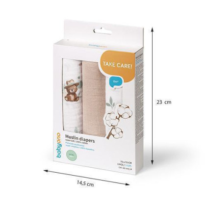 Mušelínové plenky Super Soft růžové 3 ks 70x70 cm BabyOno