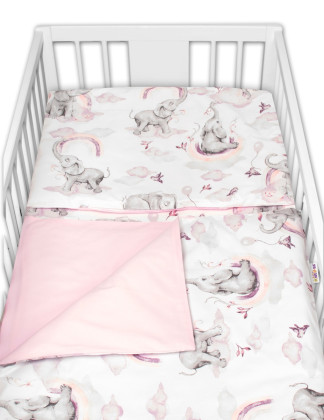 6-ti dílná sada s dárkem pro miminko 120 x 90 Slon a duha růžová/bílá Baby Nellys