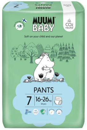 Muumi Baby Pants 7 XL 16-26 kg (34 ks), kalhotkové eko pleny