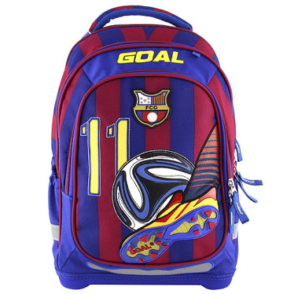 Školní batoh Goal - 3D nášivka kopačky a fotbalového míče - modro-červený - číslo 11