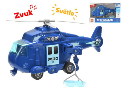 Vrtulník 20 cm na setrvačník na baterie se světlem a zvukem modrý