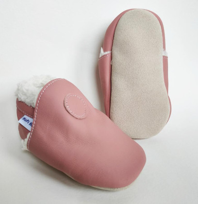 Kožené capáčky Barefoot Zimní Růžové Hopi Hop