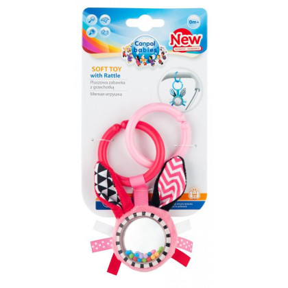 Šustící plyšová hračka s chrastítkem ZIG ZAG Canpol  stuha RŮŽOVÝ KRÁLÍK