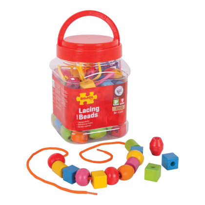 Dřevěné navlékací korálky v dóze Bigjigs Toys