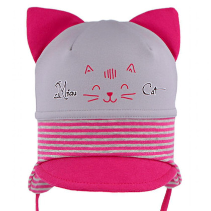 Dívčí vázací čepice s oušky a kšiltem Kočka RDX