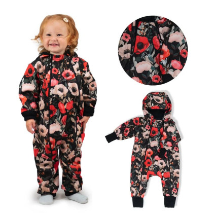 Rostoucí softshellová kombinéza s fleecem Vlčí máky černá Esito