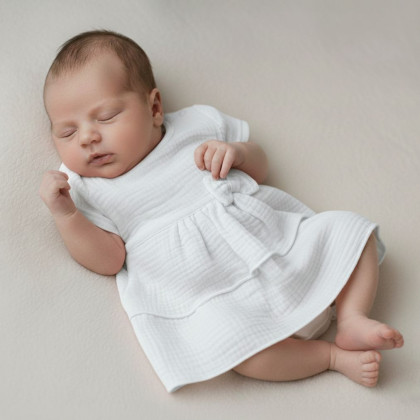 Kojenecké šaty krátký rukáv mušelín Bílá Baby Service