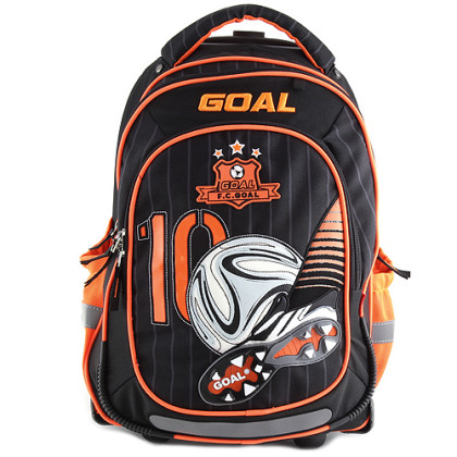 Školní batoh trolley Goal - 3D nášivka kopačky s fotbalovým míčem - číslo 10