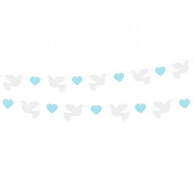 Girlanda papírová hrdličky - modré srdce 150 cm