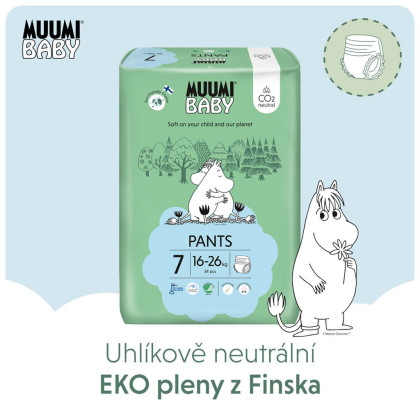 Jednorázové pleny Pants 7 XL 16-26 kg (102 ks), měsíční balení Muumi Baby