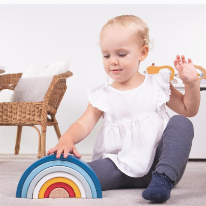Baby Dřevěná skládací duha modrá Bigjigs