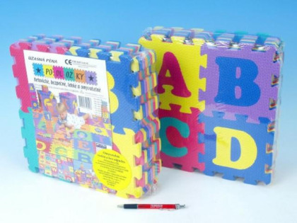 Pěnové puzzle podložka písmena a čísla 15x15cm 36ks v sáčku