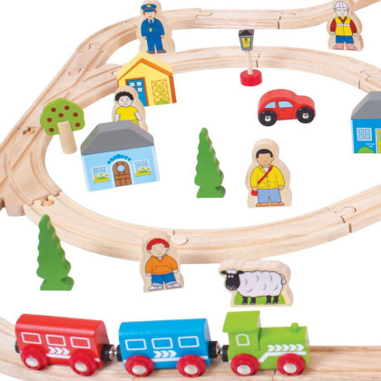 Dřevěná vláčkodráha město a vesnice 91 dílů Bigjigs Rail