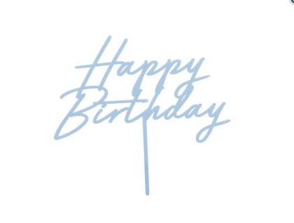 Dortová ozdoba "Happy birthday" modrá akrylová, 16.5 cm