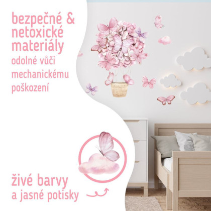 Nástěnné samolepky do dětského pokoje, Pink Butterflies Sipo