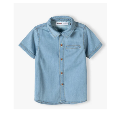 Košile chlapecká džínová s krátkým rukávem, Minoti, horizon 7, vel. 110/116