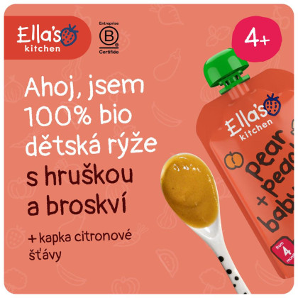 BIO Dětská rýže, hruška a broskve 120 g Ella's Kitchen expirace 31.7.2026