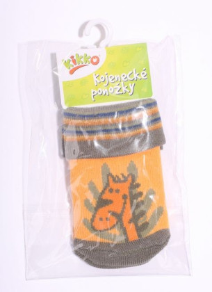 Kojenecké ponožky bavlna KIKKO 12 - 18 m ORANŽOVÁ + HNĚDÁ ŽIRAFKA 563