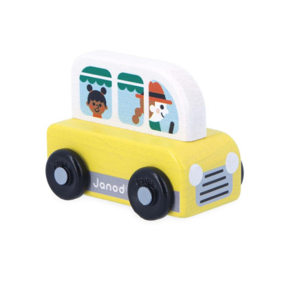 Dřevěné auto na tlačení Cross roads Janod Dodávka žluté