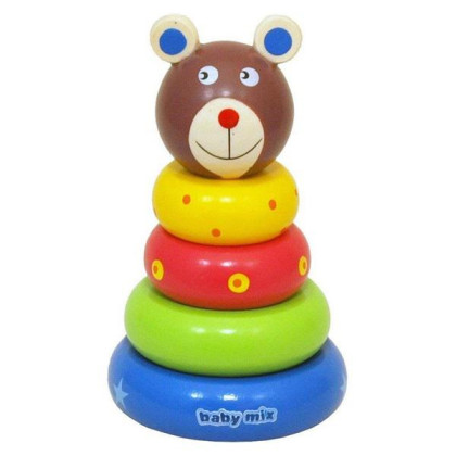 Dřevěná hračka Baby Mix - věž 18+ Medvídek