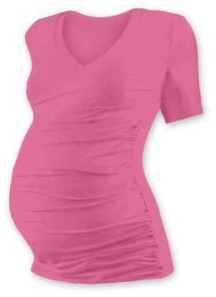 Těhotenské tričko kr. rukáv s výstřihem do V - růžové