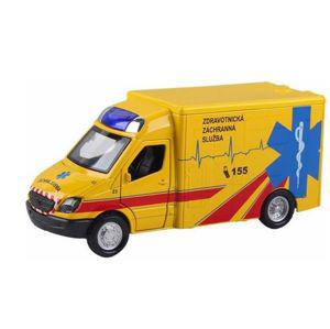 Auto ambulance kov/plast 13 cm na zpětné natažení na baterie se zvukem se světlem 