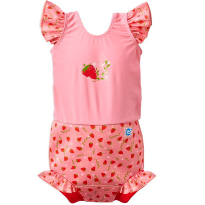 Plavky Happy Nappy kostýmek - Strawberry Field Frills - s volány Vel. XL (12-24 měs.)