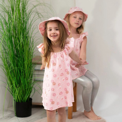 Dívčí mušelínové šaty Flower pink Esito