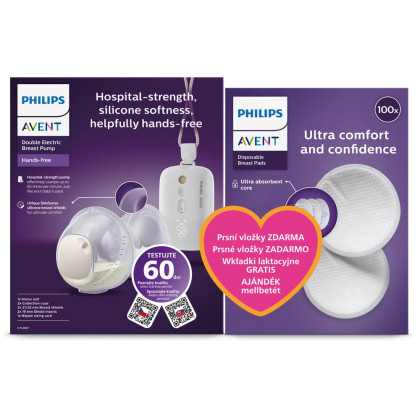 Odsávačka mléka elektrická Hands-Free Duo Premium Plus SCF532/11 + dárek Philips AVENT