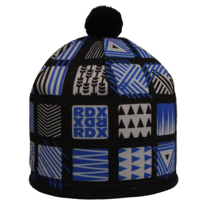 Zimní čepice s bambulkou čtvercové vzory modrá RDX
