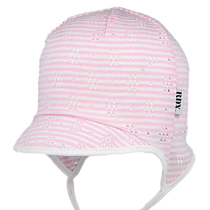 Kojenecká kšiltovka vázací madeira růžové proužky RDX