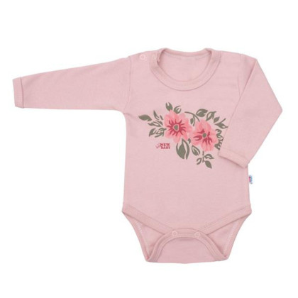 Kojenecké body s dlouhým rukávem New Baby Flowers růžové
