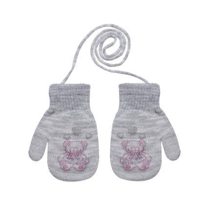 Pletené zimní rukavice se šňůrkou medvídek 3 - 6 let