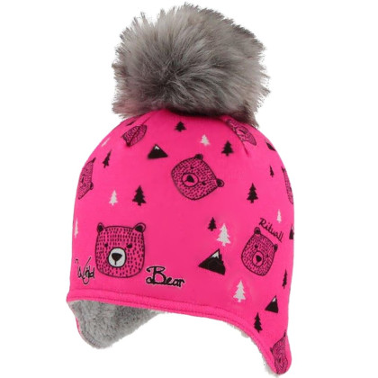 Dívčí vázací čepice s bambulí Medvěd RDX