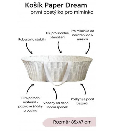 Ahojbaby Mojžíšův košík pro miminko Paper Dream white + matrace Basic