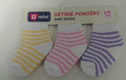 Bavlněné ponožky proužkované 0 - 6 měs  - 3 páry - VÝHODNÉ BALENÍ