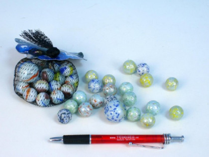 Kuličky cvrnkací skleněné perleťové 1,6cm 130g 20+1ks v síťce