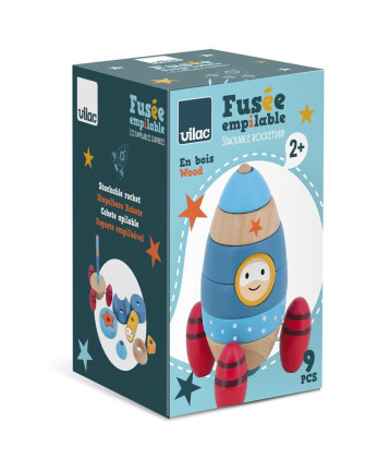 Dřevěná nasazovací věž s překvapením Raketa Vilac