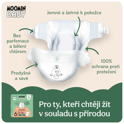 Jednorázové eko pleny 6 Maxi 12–24 kg (34 ks), Moomin Baby
