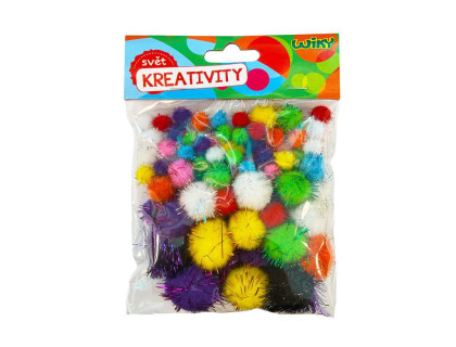 Pom pom glitter mix velikostí, 80 ks