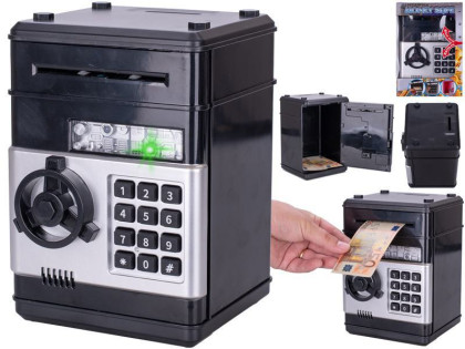 Trezor - 19,5cm s odemykáním na kód - se světlem, zvukem a penězi černá